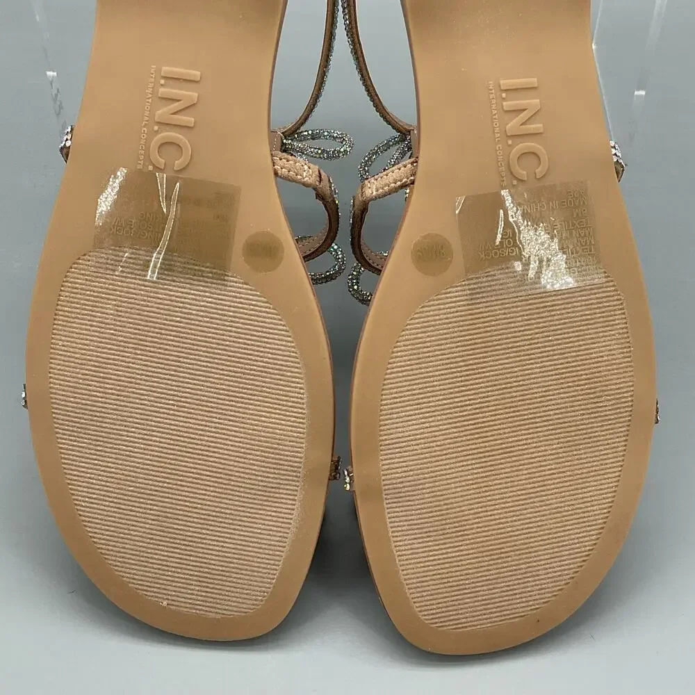 NEW I.N.C. Women’s Gertrudis Bow Flat Sandals Beige Size 8M